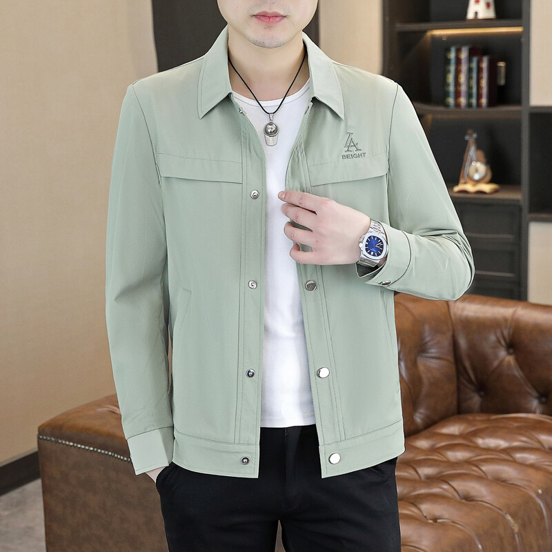 2025 Summer Thin Men's Lapel Jacket Short Sunscreen Jacket New Fashion Men's Green
