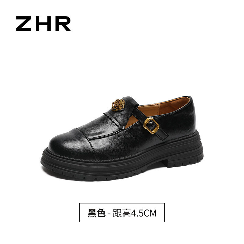 ZHR则则圆头粗跟乐福鞋2025复古秋季新款皮鞋厚底ins百搭单鞋女鞋|undefined