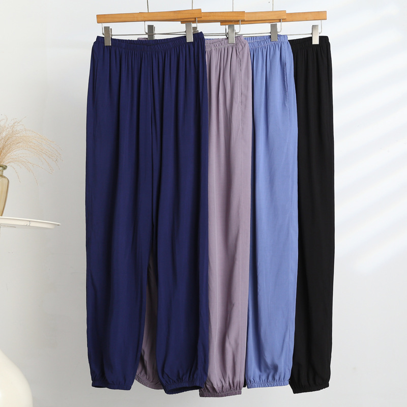 Men's Loose plus size Pants Spring and Summer Cotton Simple Bloomers Casual Solid Color Pants