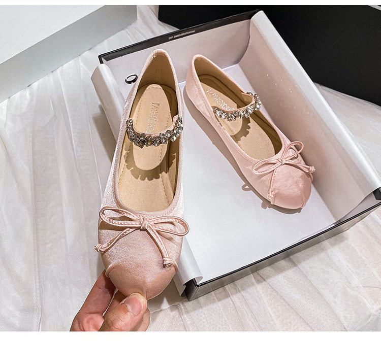 Giày búp bê nữ Mary Jane mũi tròn đế bằng, gót thấp 1–3 cm — Lụa thật màu hồng, Lụa thật màu trắng, Màu xanh lam lụa thật chi tiết 30