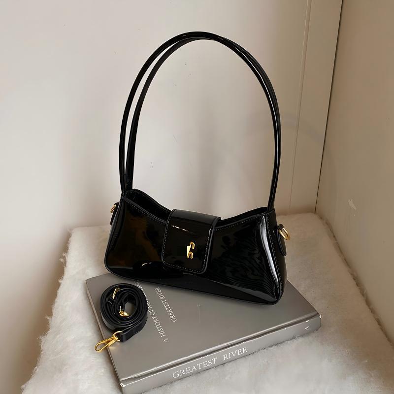 Cross-Border Popular Dropshipping Oil Wax Leather Underarm Bag Spring New Fashion Patent Leather Shoulder Bag Trendy Versatile Handbag for Women