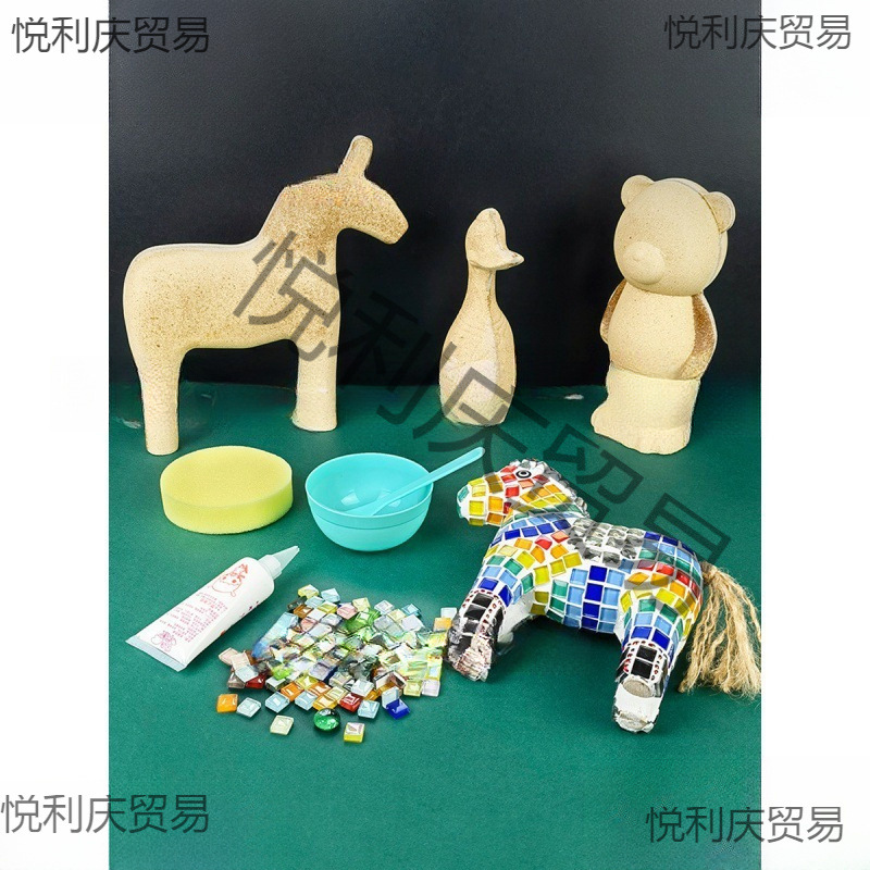 (2개) DIY 나무 바닥 배아 모자이크 어린이 수제 소재 금형 그린 흰색 배아 3 차원 조랑말 오리  동물