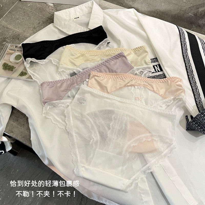 7A纯棉裆女士纯棉内裤女国风少女系蕾丝欲仙气少女中腰透气三角裤|undefined