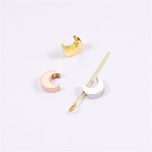 Hot selling moon small hole beads titanium steel mirror polished accessories DIY handmade loose beads 1.8mm hole 7*8mm pendant