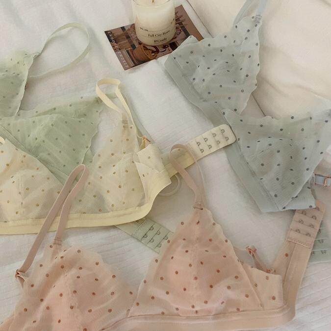 2026 New Sweet Style Polka Dot Rabbit Ear Cup Bra for Women Without Steel Rings, Breathable and Comfortable Small Chest Bra for Girls