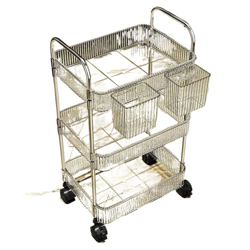 Transparent acrylic small push cart storage rack bedside floor bookshelf multi-layer movable snack cosmetic storage rack