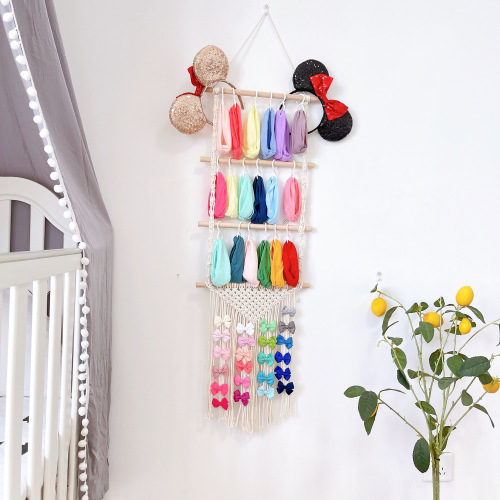 Bohemian diy artificial braided hair accessories hairpin storage rack cotton rope tapestry tassel home wall hanging decoration