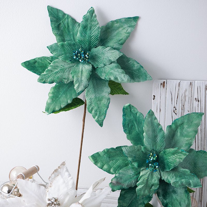 Nuevos productos transfronterizos de flores de Navidad verdes 40cm supergran tamaño de alta calidad fijación de diseño de flores decoración de árbol de Navidad