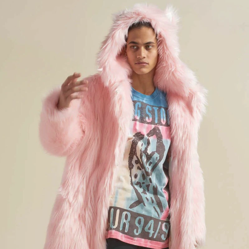 Мужское пальто из искусственного меха Amazon, однотонное пальто с капюшоном и мультяшными кроличьими ушками, плащ из искусственного меха больших размеров, оптовая продажа