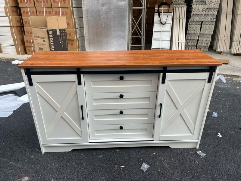American Country Sideboard Cross-Border Hot-Selling Sideboard Restaurant Living Room Storage Cabinet Sideboard Retro Sideboard with Barn Door