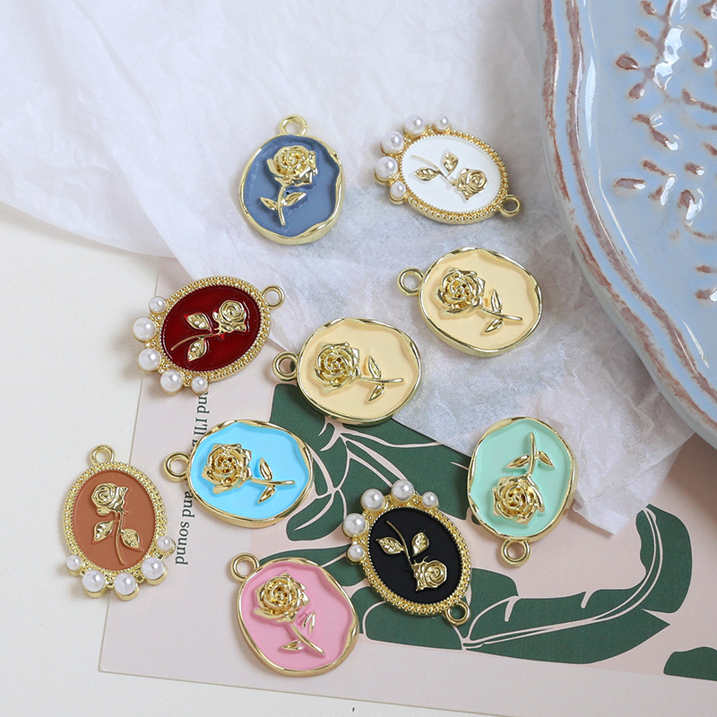 65g Weight Pearl Inlay Material Charms, Jewelry Accessories Classification 10 PCS/Package Quantity Alloy Material Rose Pattern Enamel, Inlay Design Sweet Style 10 PCS/Package Alloy Pearl Rose 5