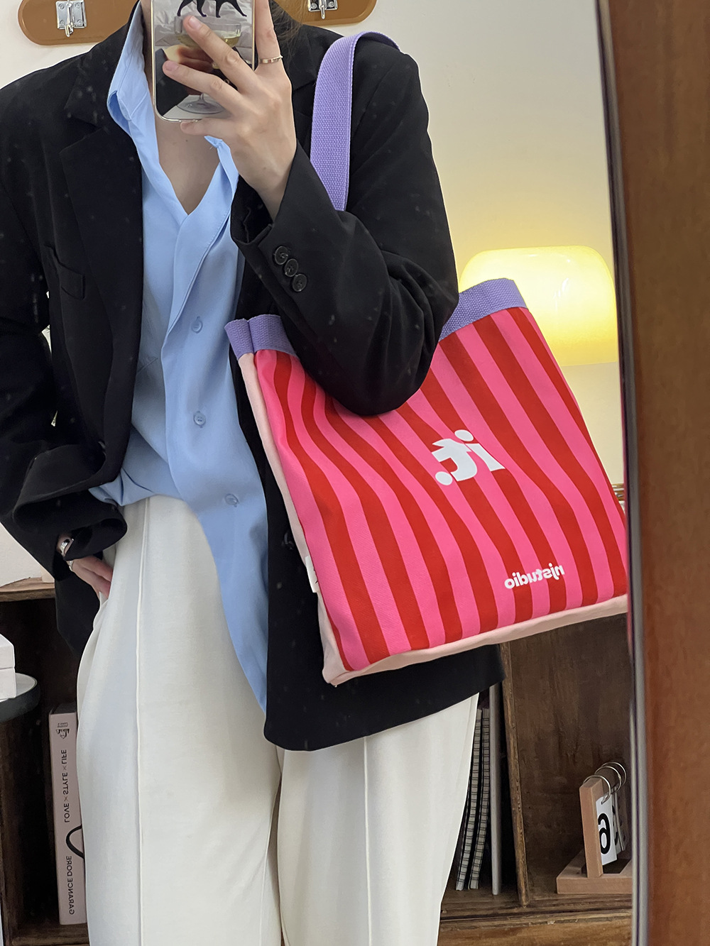 Women's Medium Canvas Letter Stripe Business Square Open Shoulder Bag display picture 16