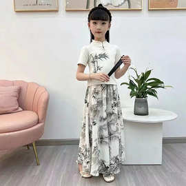 2025新款两件套洋气半身裙女童套装中大重国风新中式儿童短袖