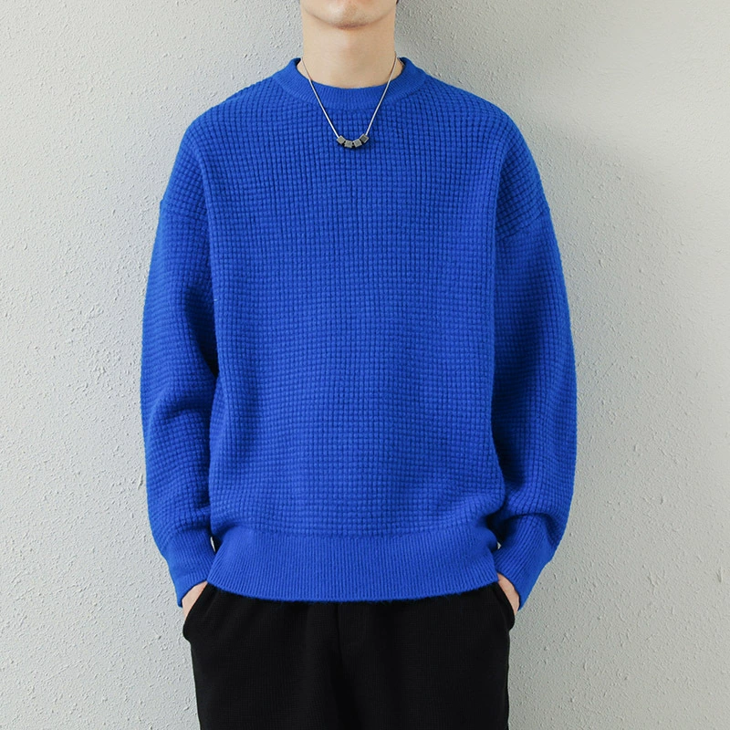Трансграничные поставки, свободный утолщенный свитер в гонконгском стиле с круглым вырезом, новая мужская зимняя Молодежная однотонная теплая Базовая рубашка