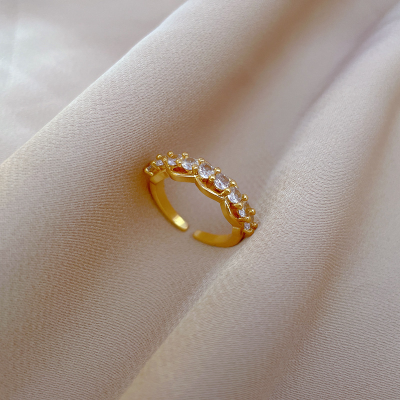 Fashion Round Brass Plating Inlay Zircon Open Ring 1 Piece