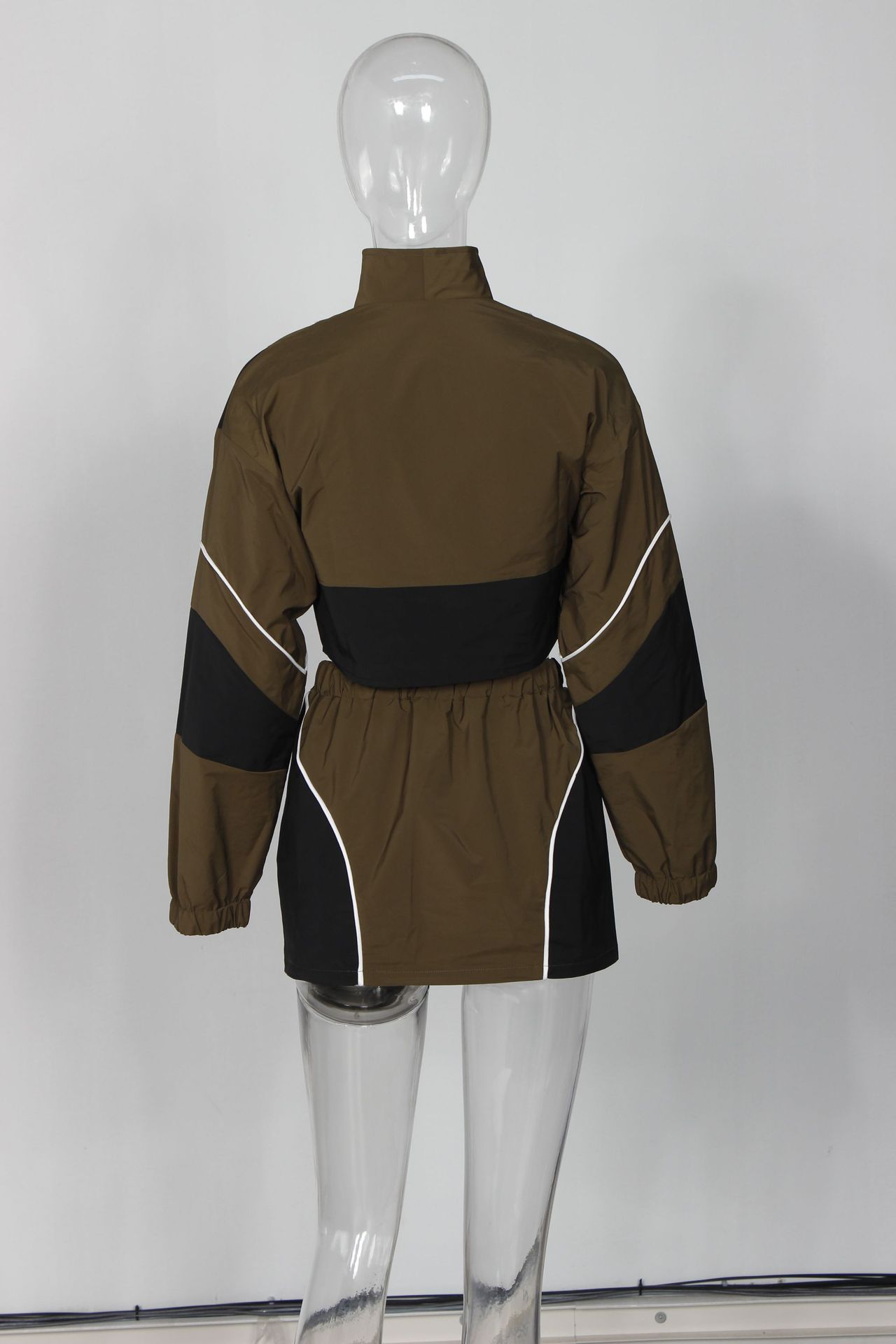 Conjunto deportivo sexy de otoño para mujer, holgado, informal, con contraste de color, de manga larga y abrigo con falda