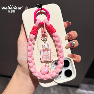 Cute Kitty Mobile Phone Lanyard Dopamine Classy Hand Rope Anti-Lost Rope Pendant Pendant Wristband Card Phone Chain