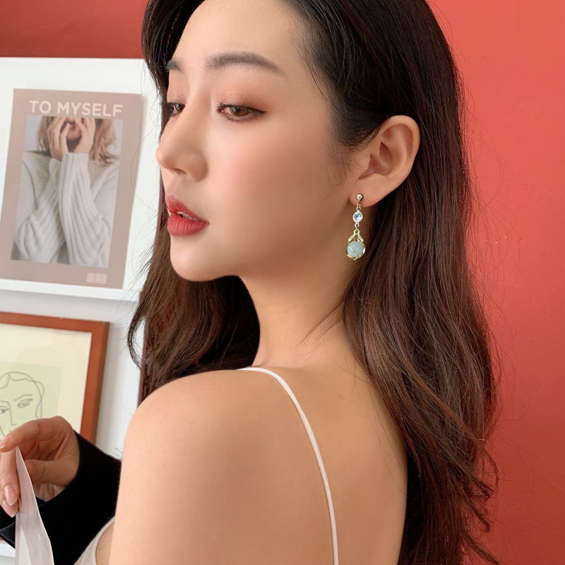 Korean Rhinestone Opal Ball Long Earrings display picture 1