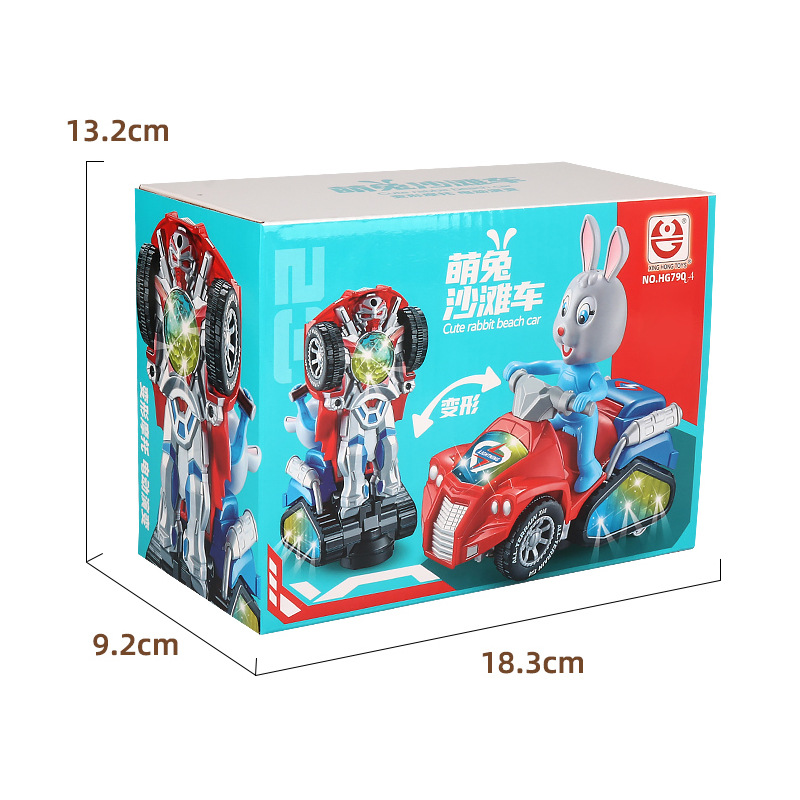 Nuevo eléctrico universal lindo conejo deformación coche universal rueda música luz pequeño conejo blanco playa coche deformación coche juguete