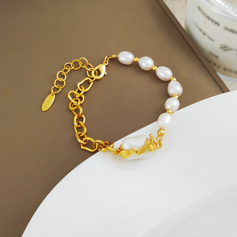 Fashion Irregular Copper Patchwork Pearl Bracelets 1 Piece