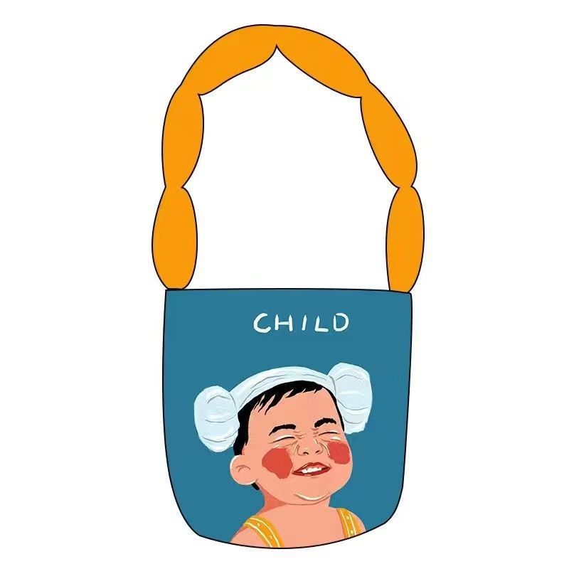 Nueva Ilustración Creativa correa de hombro llena de algodón bolsa de cubo bolsa de hombro Montaña y Mar Sutra portátil bolso de lona artística al por mayor