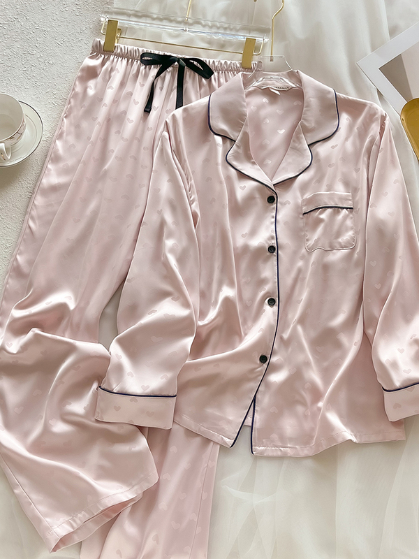 爱心提花~真丝睡衣女春秋长袖女感可外穿家居服套装夏季薄款|undefined