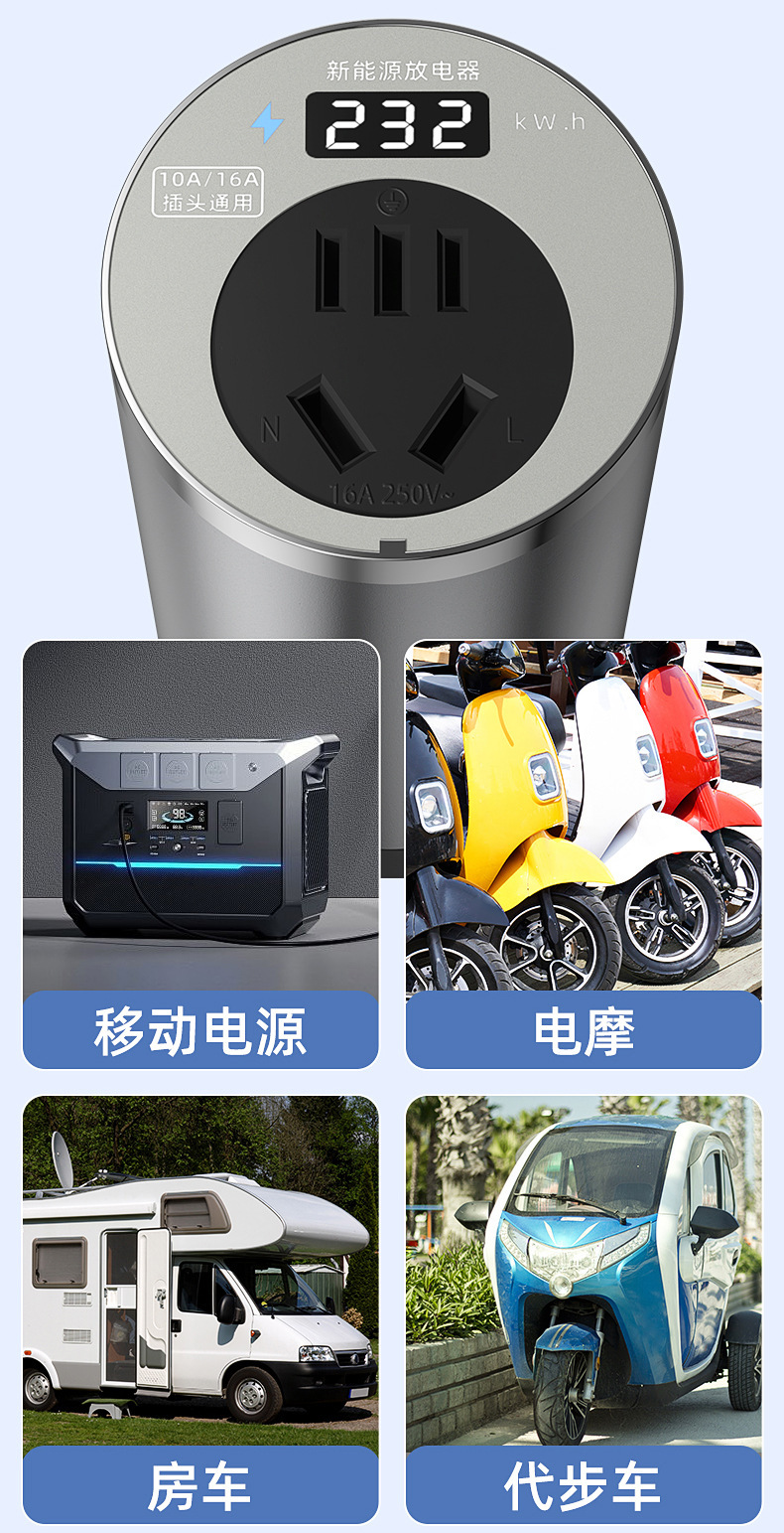 New Energy Charging Station Converter Portable Outdoor Camping Rv External Discharge Plug Electric Vehicle Electric Motorcycle