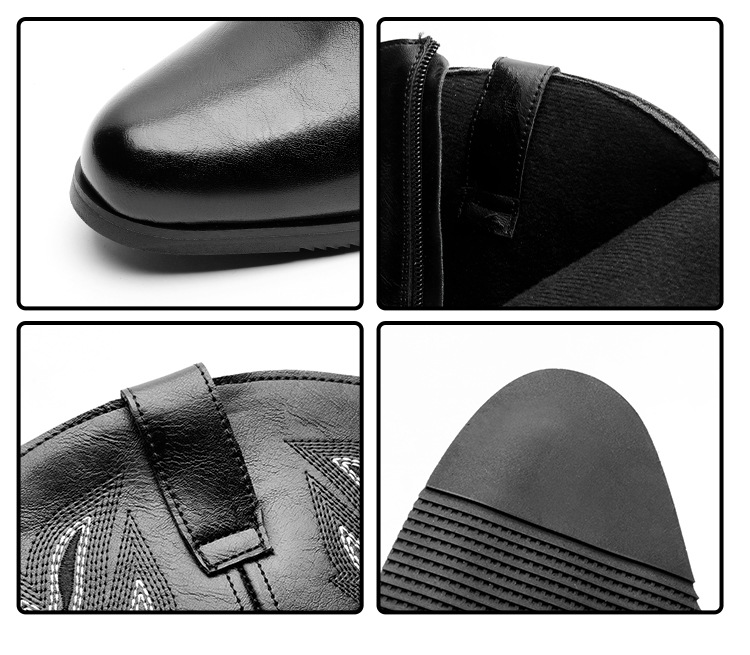 Western cowboy boots Hipster men's shoes Workwear Stylish retro zip boots_vogvips.com