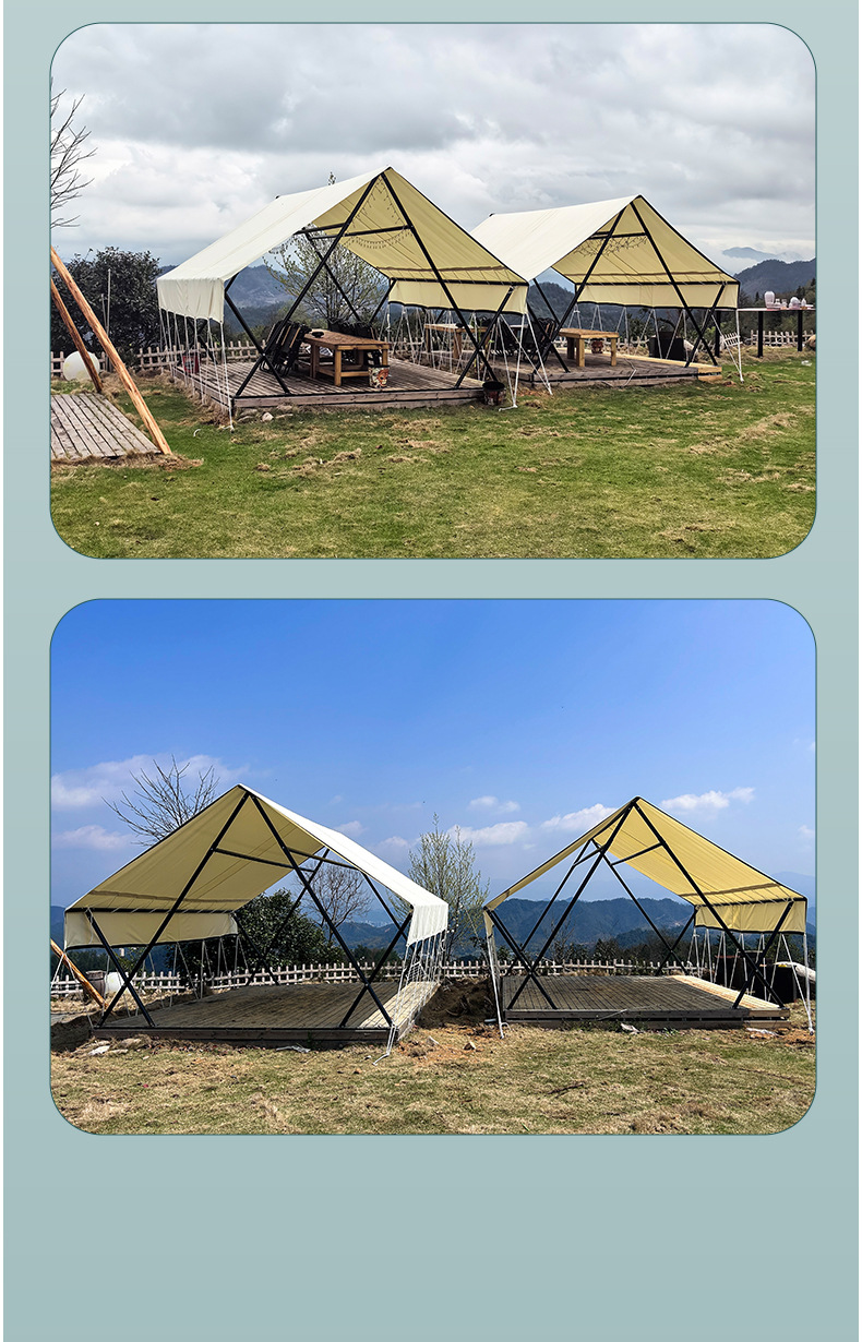 Internet Celebrity Camp Triangle Hotel Canopy Professional Outdoor Restaurant Rooftop Camping Style Tent 5 to 8 People Rainproof and Windproof