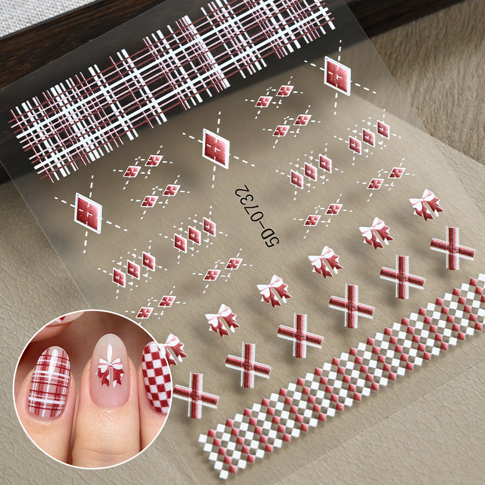 11 Pieces of Maillard Denim Diamond-Shaped Embossed Nail Art Stickers, 3D Luxury Girly Nail Decoration Stickers