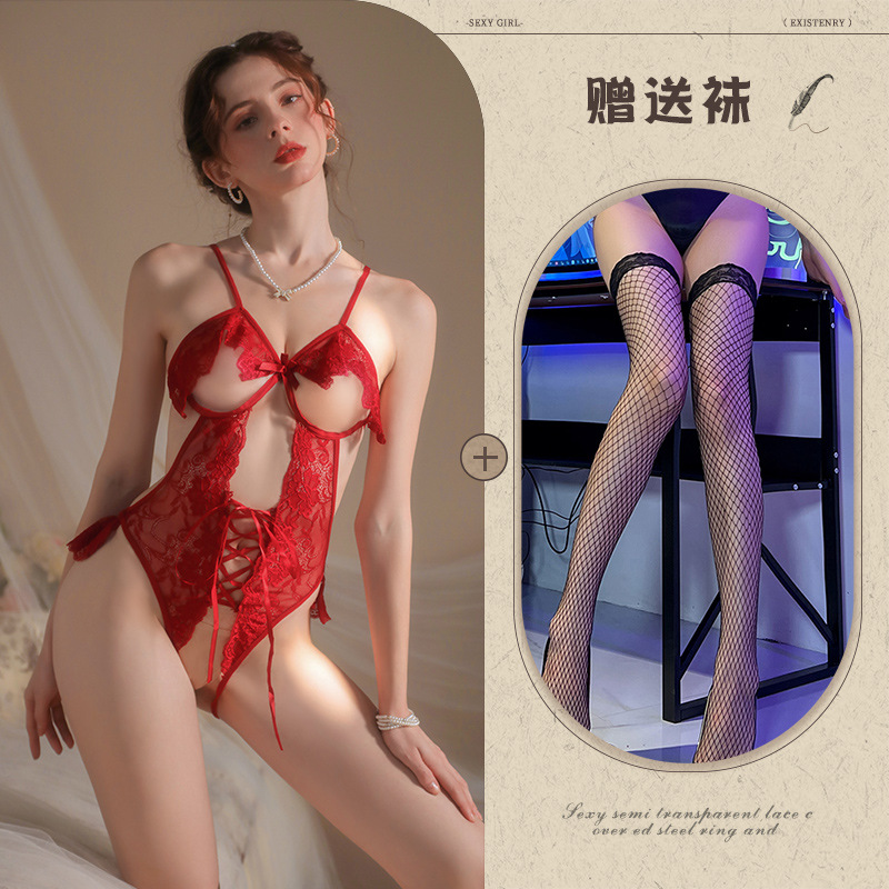 레드 + 블랙 망사 스타킹