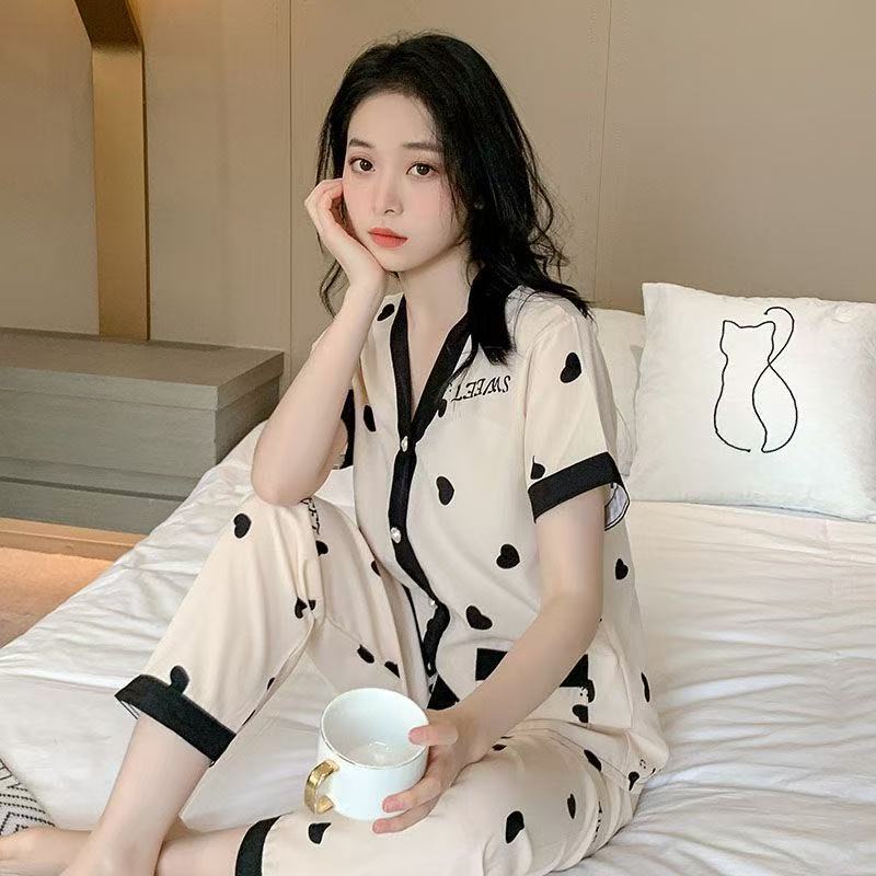 Pajamas for Women Summer Chiffon Ice Silk Long-Sleeved 2025 New Autum Houndstooth Spring and Autum Home Wear High-End