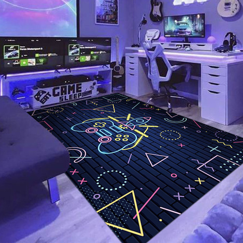 Cross-border new neon game console carpet cartoon video game handle e-sports game room decorative floor mat full carpet