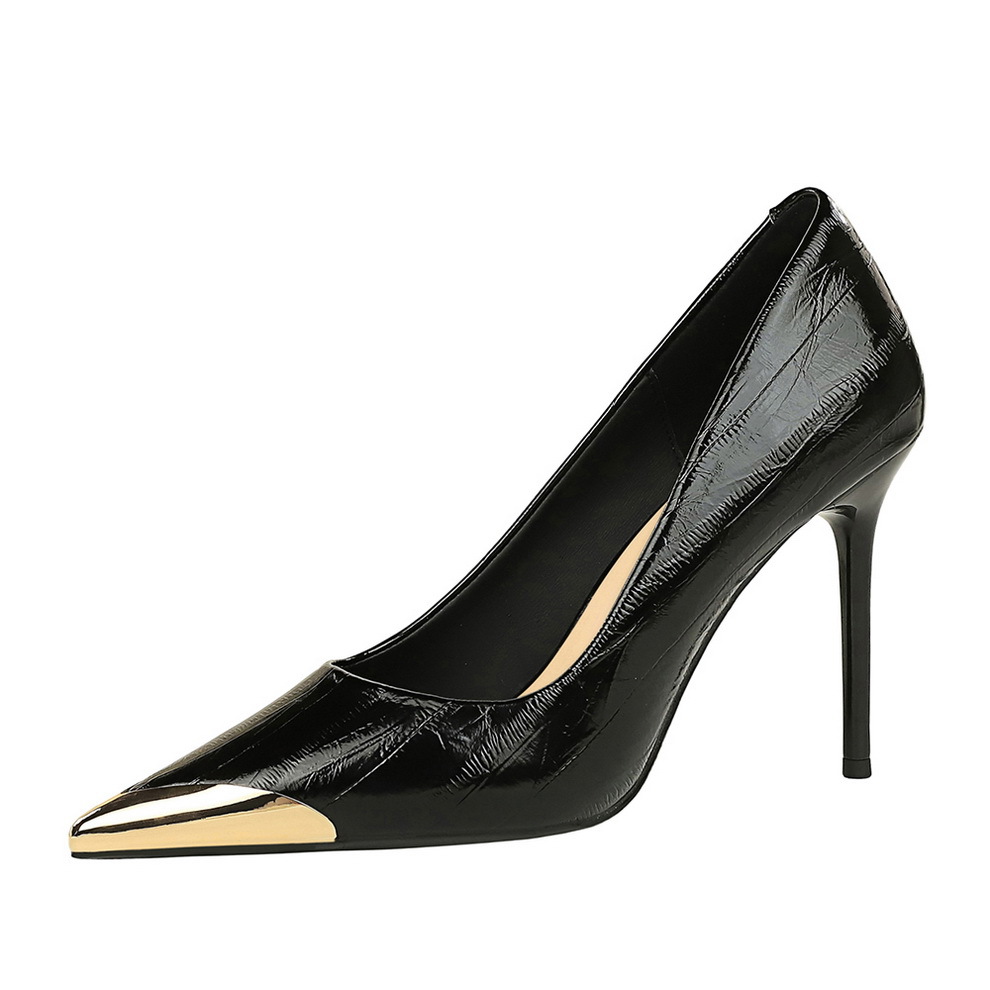 3739-62 Banquet Shallow Women's Shoes Pointed Stiletto High Heels Iron Head Metal Decorative Ultra High Heels Single Shoes