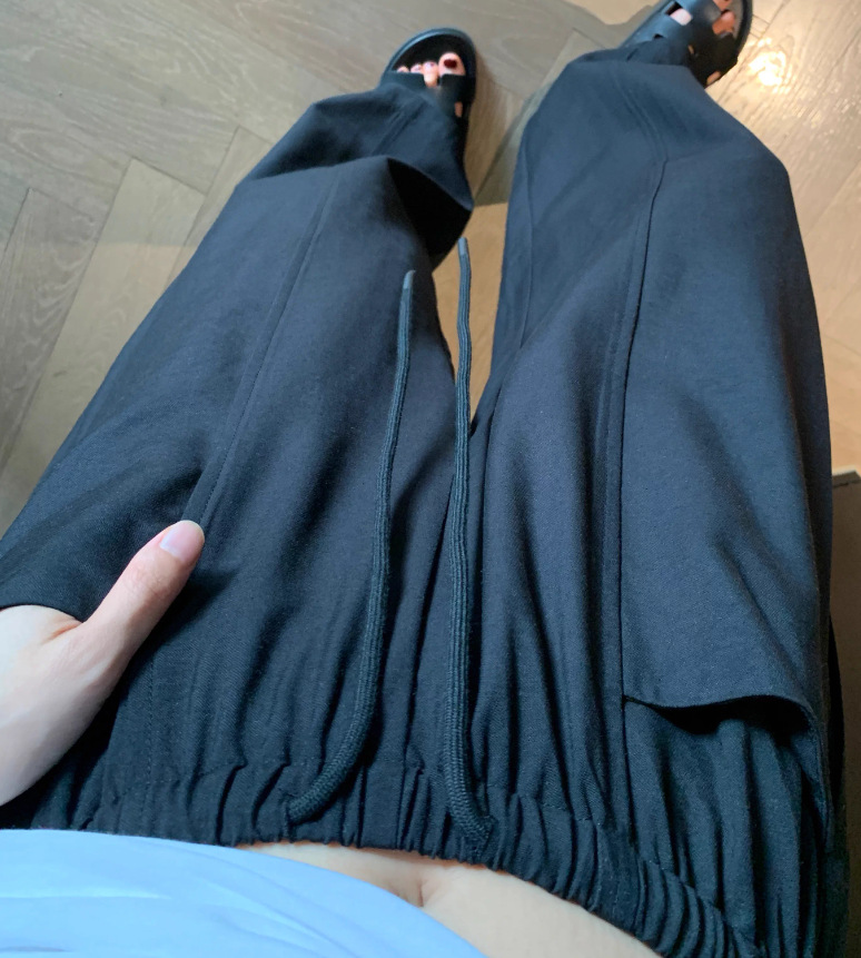 Quần culottes nữ ống rộng cạp thun dây rút vải linen mùa hè — màu đen, màu trắng ngà chi tiết 9