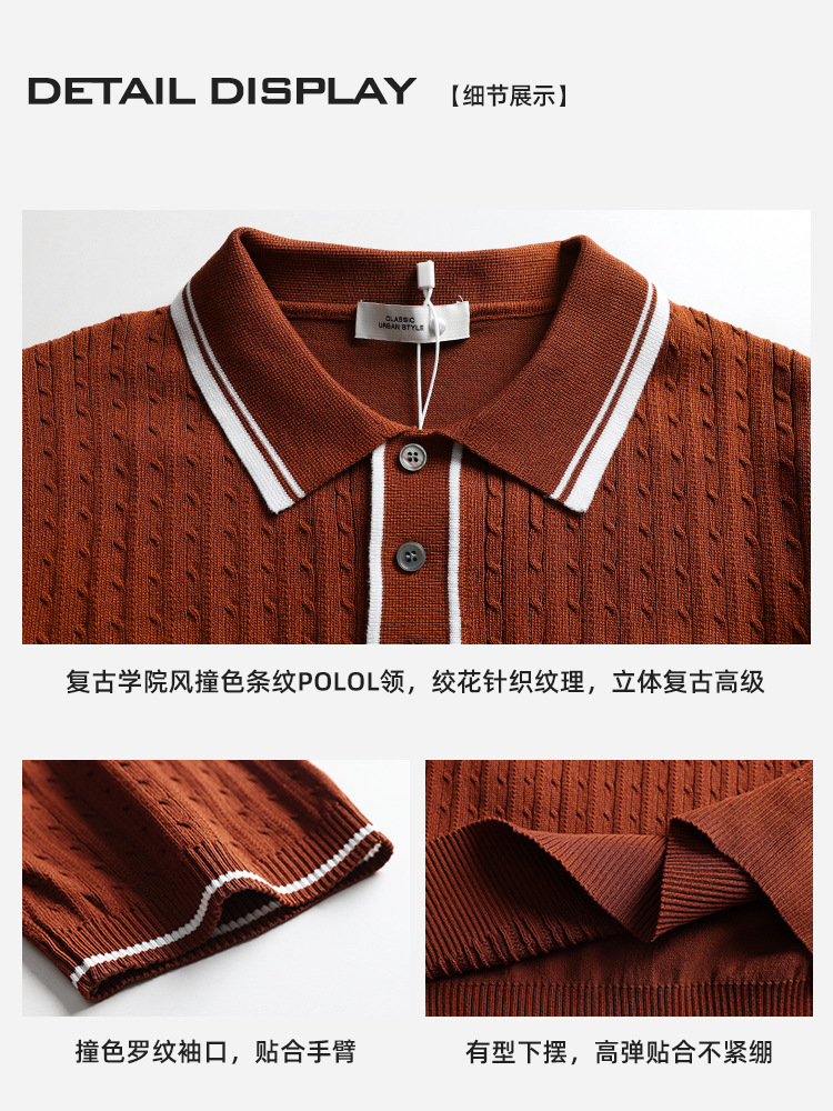 Europa y Estados Unidos transfronterizos hombres collar de color contrastante hielo de punto polo camisa de manga corta de negocios casual alta sensación de ropa de hombre
