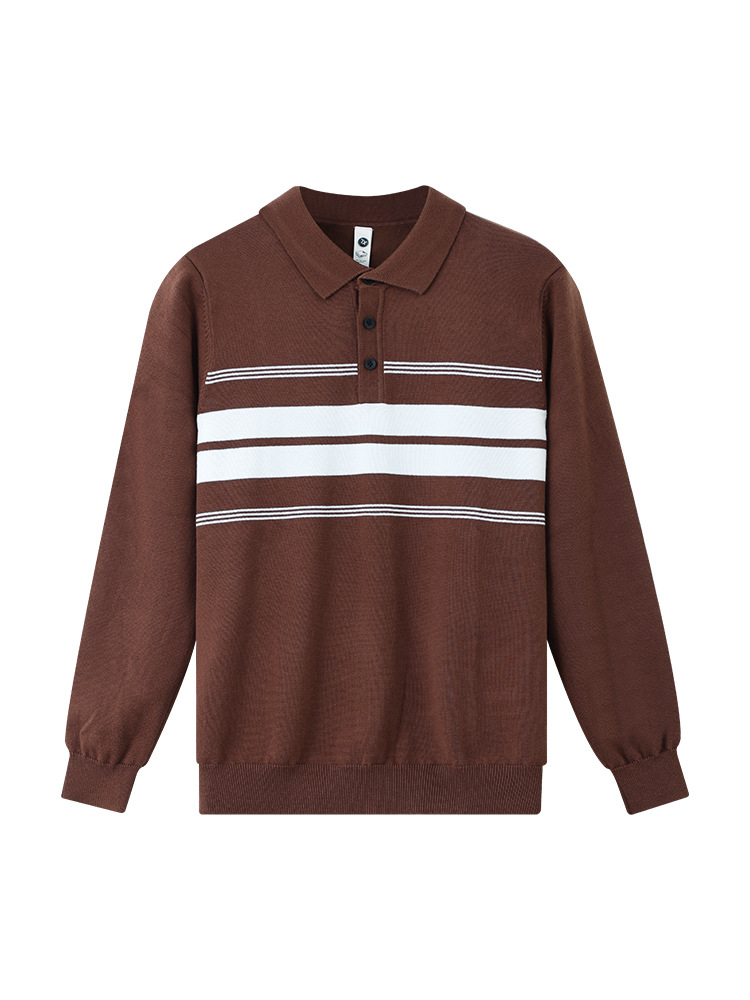 Camiseta de polo de lujo ligero de hombre de manga larga, camiseta a rayas delgada, suéter casual de negocios, camiseta de punto, camiseta superior