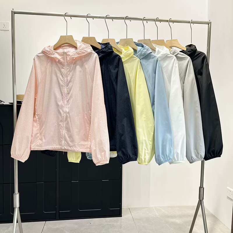 Women's Portable UV-resistant Hooded Jacket Plaid Waterproof Lightweight Sunscreen 474895/474175