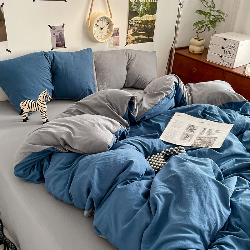 Ins Four-Piece Brushed Quilt Cover Bedding Dormitory Bed Single Three-Piece Set 2025 New Washed Four-Piece Set