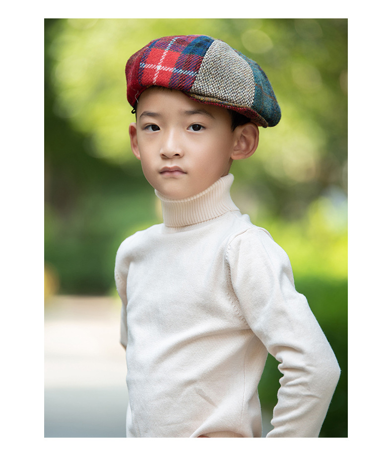 Children Unisex Retro Color Block Jacquard Beret Hat display picture 2