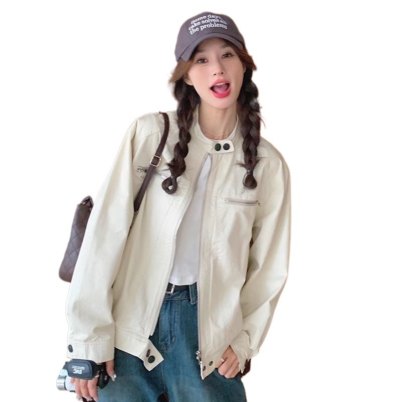 小个子美式复古立领工装外套女2025春秋新款宽松百搭短款休闲夹克|undefined