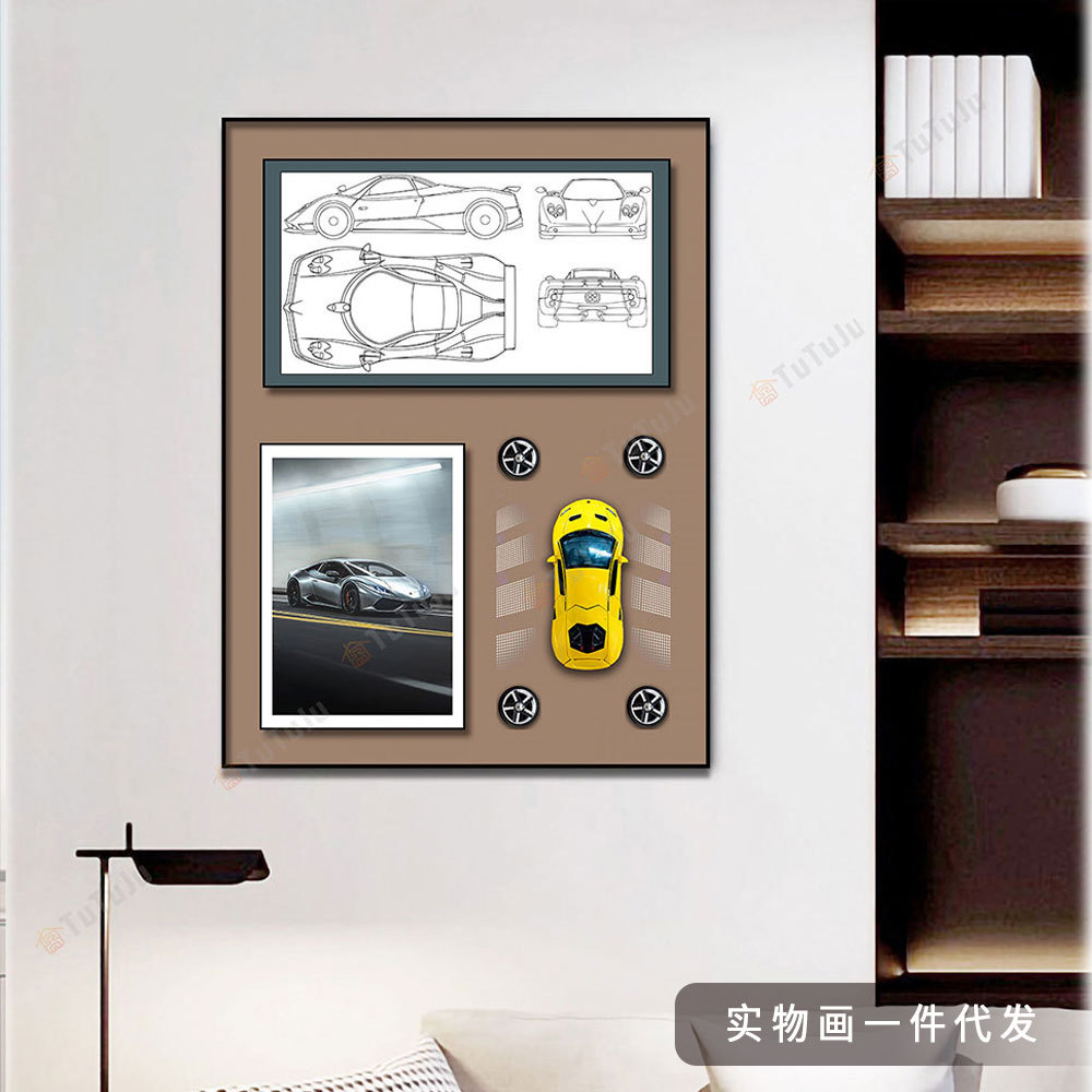 Modelo de coche pintura decorativa sala de estar Fondo pared pintura decorativa pintura tridimensional hecha a mano dormitorio moda tienda de juegos atmósfera de dibujos animados