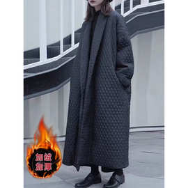 菱格长款棉服外套女冬装欧货冬天宽松大码棉衣棉袄