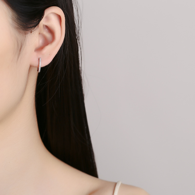 1g Weight 925 Sterling Silver Ear Needle Material Zircon Inlay Material Hoop Earrings Classification 1 Pair Quantity 1 Pair 925 Sterling Silver Zircon 925 Sterling Silver Earrings U Shape Hoop Earrings