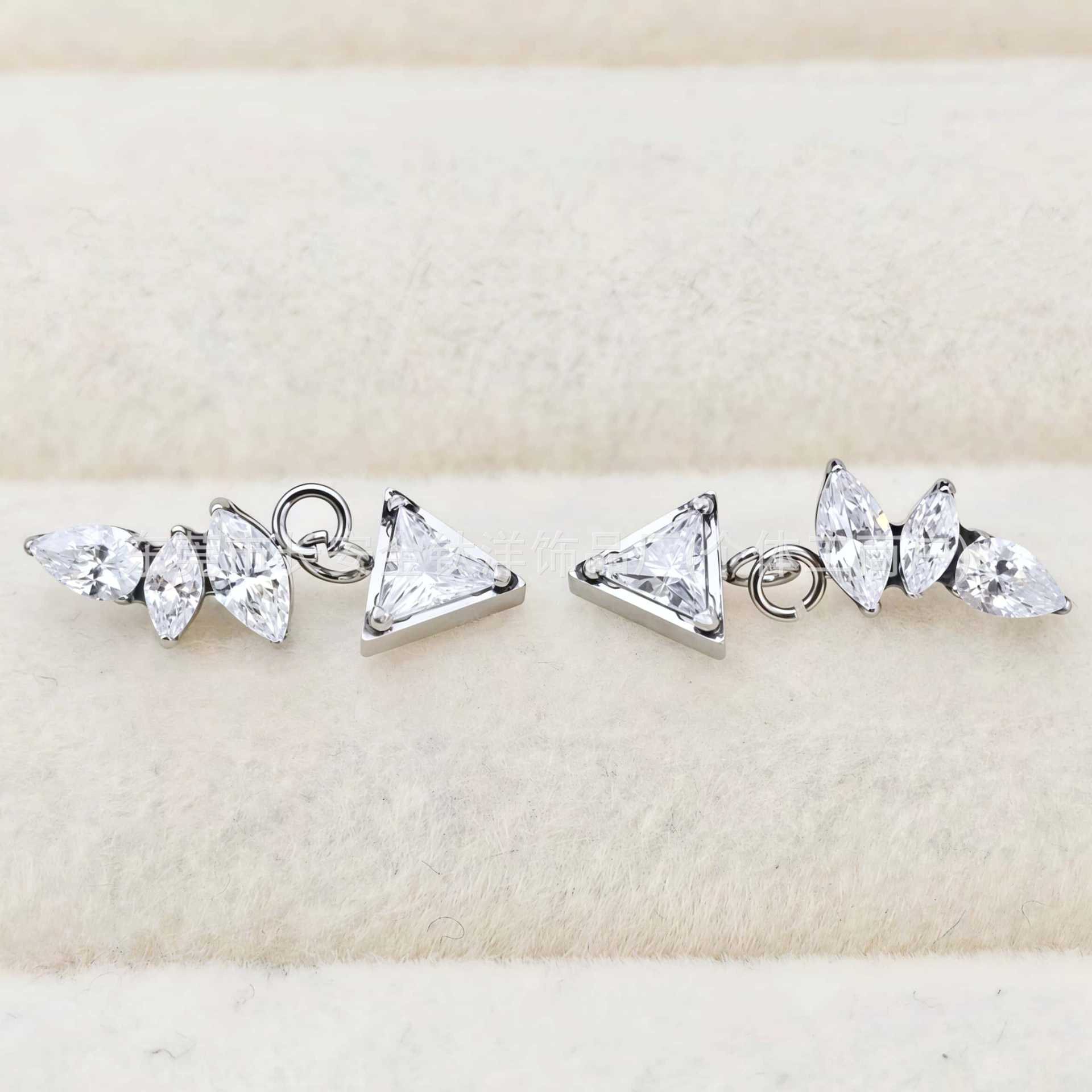 F136 Titanium Marquise Triangle Stone Pendant Zircon Lip Stud Ear Bone Stud Ear Stud G23 Titanium Alloy Body Piercing Jewelry detail image 7