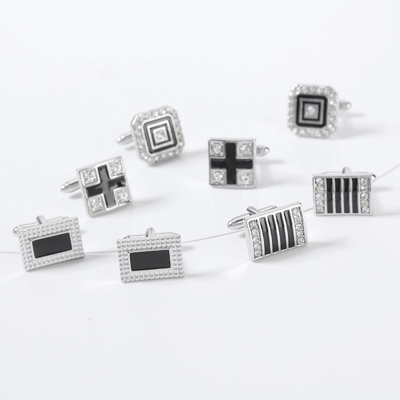 Diamond Crystal Cufflinks For Men Elegant Striped Shirt Design_voghion.com