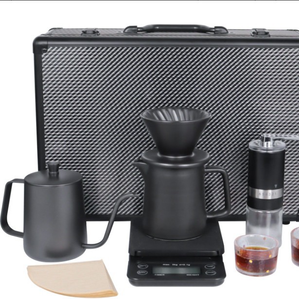 Seleccione un conjunto completo de cajas de almacenamiento de lujo para equipos de grado barista, un conjunto de café portátil al aire libre