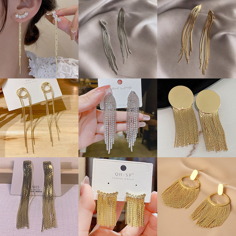 S925 Silver Needle New Popular Earrings Wholesale, Elegant Niche Personality High-End Earrings, Internet Celebrity Style Tassel Earrings