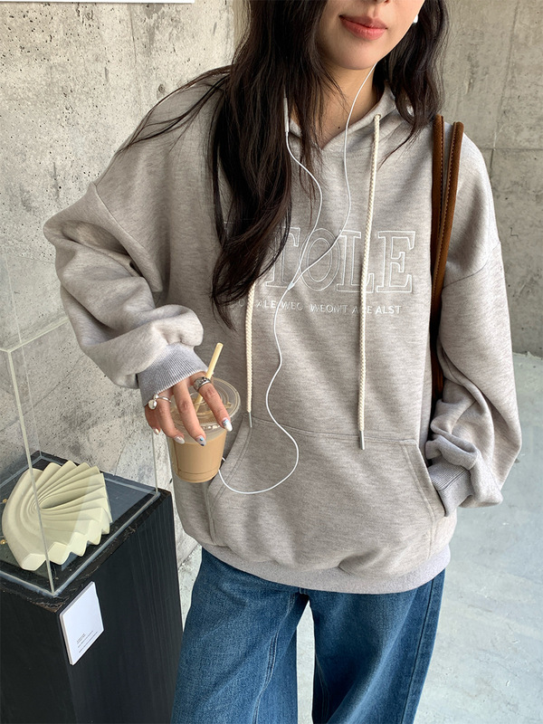 广州黄峥早秋新款套头连帽卫衣女复古灰色小个子宽松外套530878|undefined