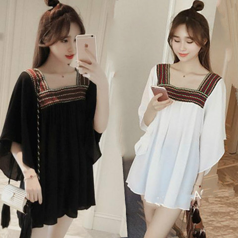 2024 New Summer Clothing Women's Ethnic Style Vacation Chiffon Shirt Top Large Size Beach Mid-Length Fairy Skirt Fashionable 2024 New Summer Clothing Women's Ethnic Style Vacation Chiffon Shirt Top Large Size Beach Mid-Length Fairy Skirt Fashionable